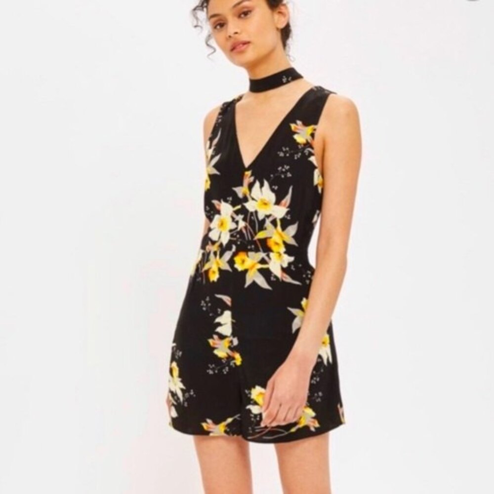 TopShop Daffodil Black Floral Choker Romper 8